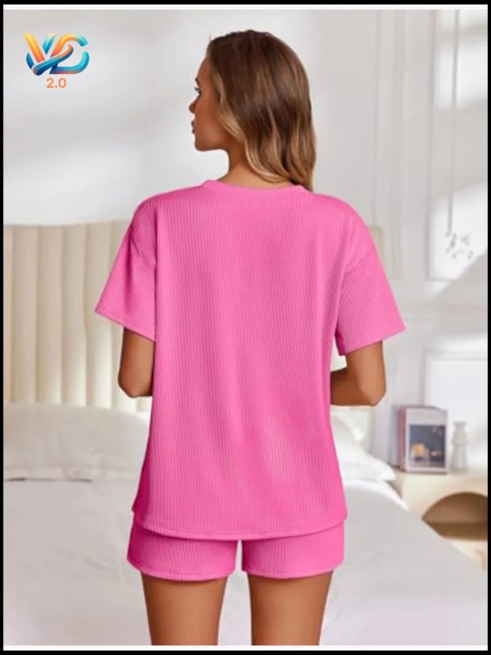 Women's 2 Piece Pajama Set Short Sleeve Lounge Set with Pockets Matching Outfit